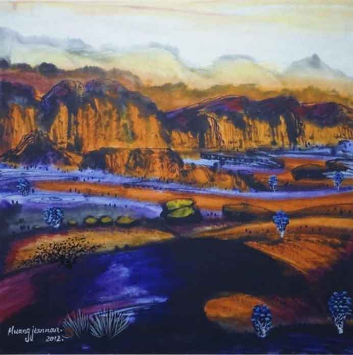 Huang Jiannan  黄健南  -   Paysage - Color lithograph with gouache highlighting